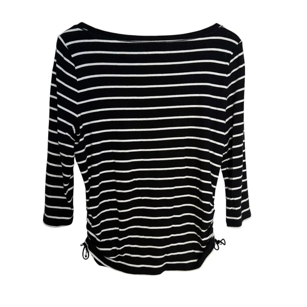 Chaps Women's 3/4 Sleeve Crewneck Boatneck Black White Stripe‎ Cotton Size Large